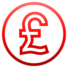 Pound currency sign symbol - red simple gradient outline inside of circle, isolated - vector