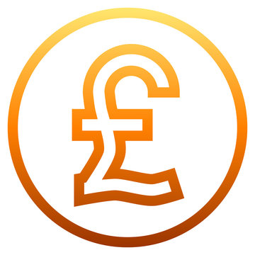 Pound currency sign symbol - orange simple gradient outline inside of circle, isolated - vector