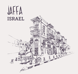 Drawing sketch illustration of Jaffa, Israel