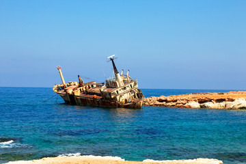 Old stranded ship. Paphos. Cyprus