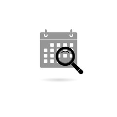 Calendar with a magnifying glass icon on white background