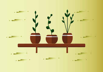 potted plants on a wall shelf with shiny and stylish gradient background
