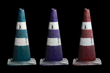 traffic cones on a Black background with clipping path
