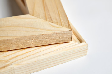 Wooden stretcher bars for canvas, edges of several types, corners closeup