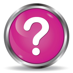 Question mark icon pink glossy round button