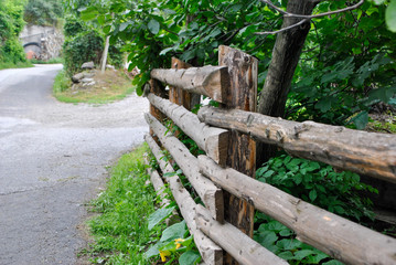 detail of a wooden fence in a mountain path