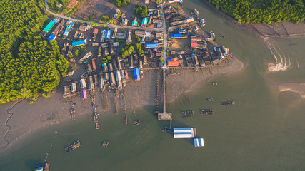 Obraz premium top view pier of Ban Samchong fishing village in Phang Nga Thailand