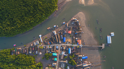 Obraz premium top view pier of Ban Samchong fishing village in Phang Nga Thailand