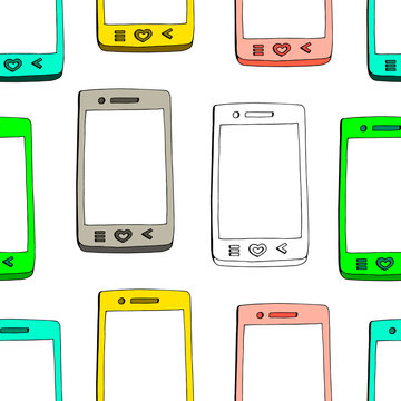 Smartphone seamless pattern background. Business concept vector illustration. Phone symbol pattern.