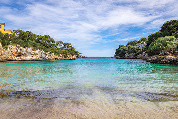 The beach Cala Ferrera, a popular family destination in the south-east of Mallorca. Spain