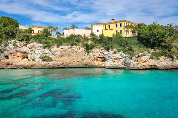 The beach Cala Ferrera, a popular family destination in the south-east of Mallorca. Spain