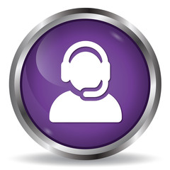 Customer service icon purple glossy round button 