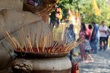 burning many incense in a pot