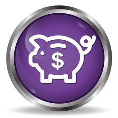 Money box icon purple glossy round button 