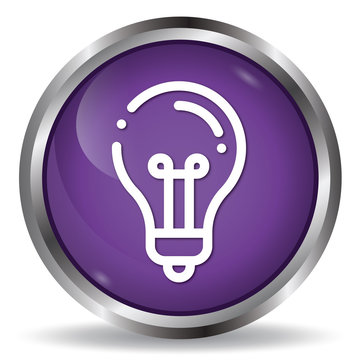 Light bulb icon purple glossy round button 
