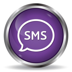 Sms icon purple glossy round button 