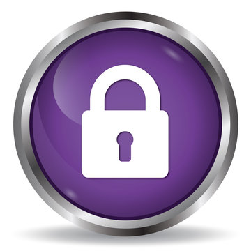 Security icon purple glossy round button 