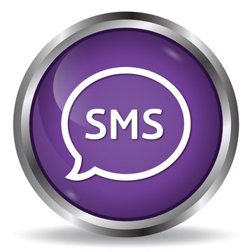 Sms icon purple glossy round button 