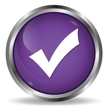 Validation icon purple glossy round button 