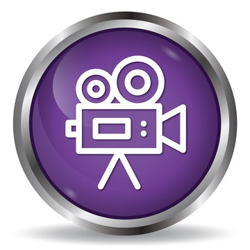 Video camera icon purple glossy round button 