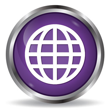World icon purple glossy round button