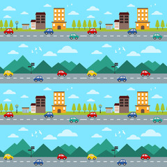 Seamless pattern colorful car in the city.