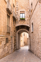 Fototapeta na wymiar Historic center and Jewish quarter of Girona (Spain), one of the best preserved neighborhoods in Spain and Europe.