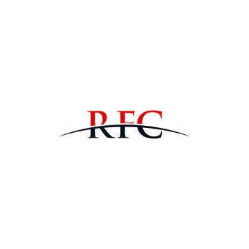 Initial letter RFC, overlapping movement swoosh horizon logo company design inspiration in red and dark blue color vector