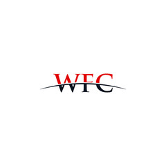 Initial letter WFC, overlapping movement swoosh horizon logo company design inspiration in red and dark blue color vector