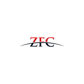 Initial letter ZFC, overlapping movement swoosh horizon logo company design inspiration in red and dark blue color vector
