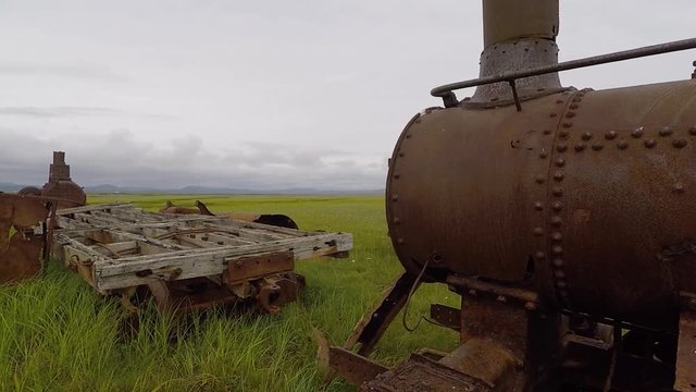 The rusty locomotive of the last train to nowhere in Alaska.