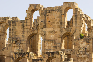 Impressive ancient Roman amphitheater El Jem in Tunisia, Africa,  World Heritage Site, one of the biggest in the world still standing after recent terrorist attack 