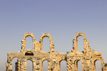 Impressive ancient Roman amphitheater El Jem in Tunisia, Africa,  World Heritage Site, one of the biggest in the world still standing after recent terrorist attack 