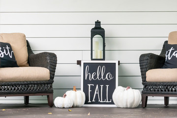Stylish fall porch decor in black and white