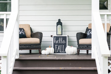 Cute stylish fall decorations on the front porch