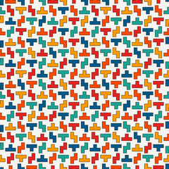 Repeated creative puzzle mosaic abstract background. Seamless surface pattern design with simple geometric ornament.