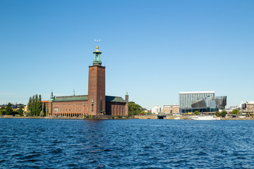 Fototapeta premium View on Stockholm City Hall from sea side, Sweden.