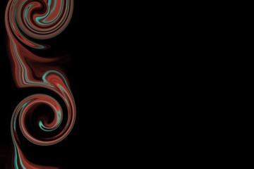 abstract marbled whirls and waves in red and green on a black background with copy space