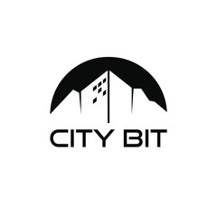 building logo simple modern flat black sky town silhouette design idea