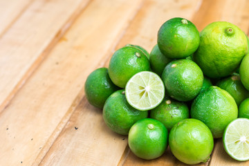 Fresh lemons on a wood table