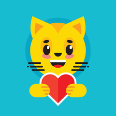 Kawaii cat with red heart. Vector illustration.