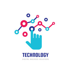 Digital business solutions - concept banner design. Human hand touch screen logo sign. Vector illustration. 