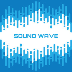 Sound wave background in flat style design. Electronic music abstract pattern. White & blue colors. Dj album cover or party poster template. Vector illustration.