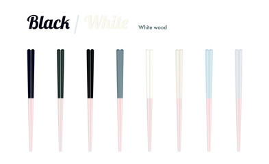 お箸 白色黒色 白い木 (Chopsticks Black and White)[EPS]