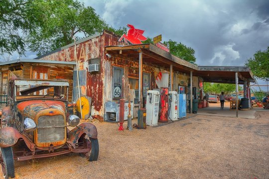 Hackberry, Arizona, Usa - July 24, 2017: The famous historic route 66 highway with the old general store is visited by people from all of the world.