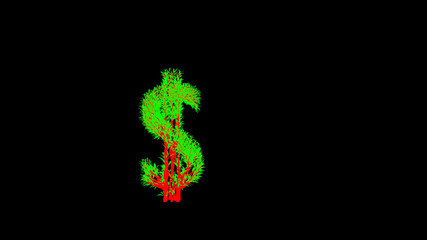 Growing Tree in a shape of a dollar sign. 3D rendering.