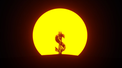 Silhouette of growing tree in a shape of a dollar sign. Eco Concept. 3D rendering.