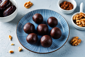 Dates walnuts chocolate raw balls