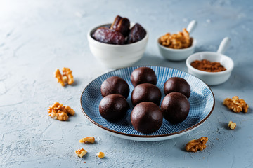 Dates walnuts chocolate raw balls