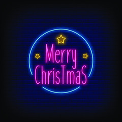 Merry Christmas neon signs style text vector